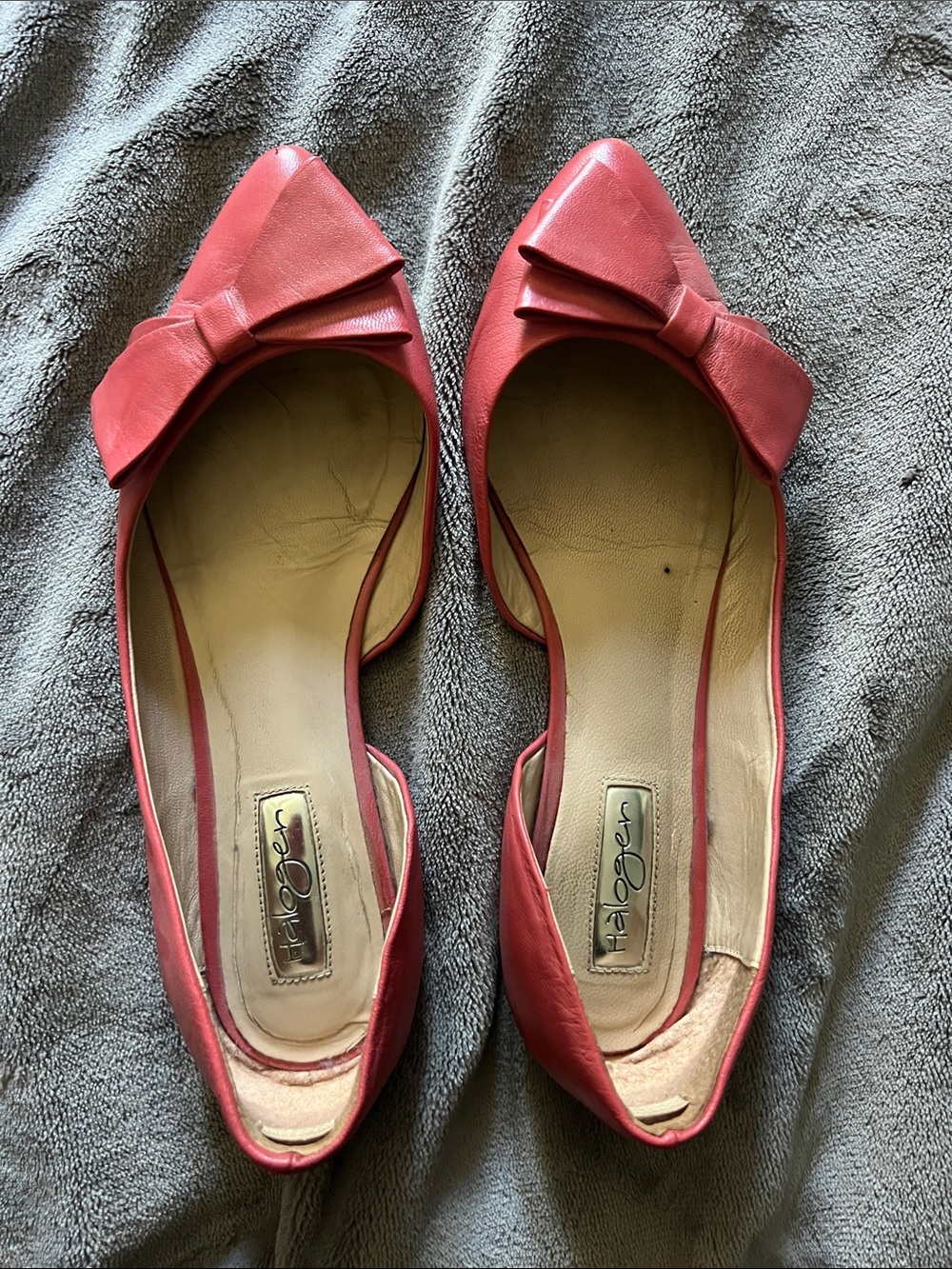 Halogen Coral-Red Bow Pointed-Toe Flats